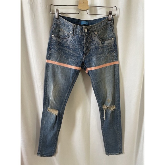 Undercover Embroidered Queen Bee Flocked Jeans Size 1 - Picture 1 of 5